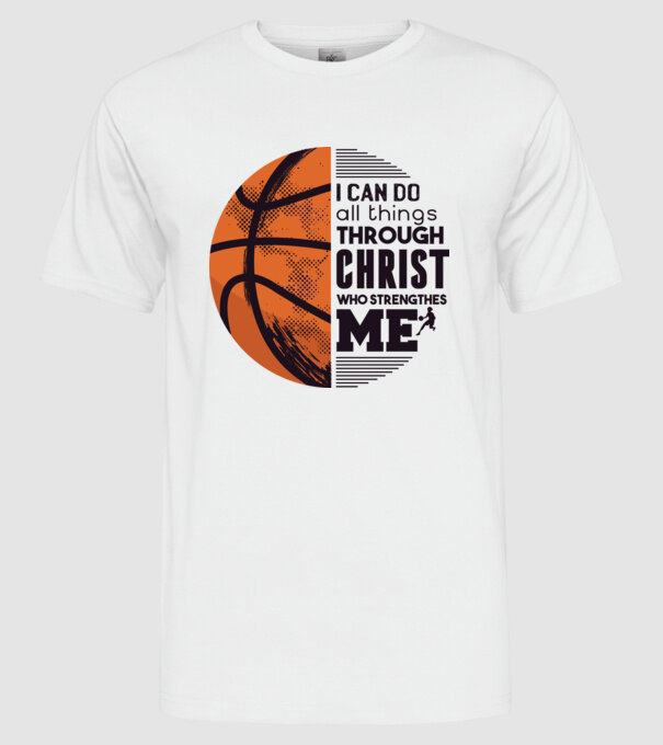 Cu ajutorul lui Hristos reușim Baschetbalist model alb pe tricou