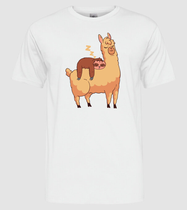 Leneș dormind pe Llama model alb pe tricou