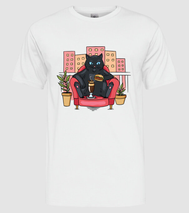Pisică relaxându-se model alb pe tricou