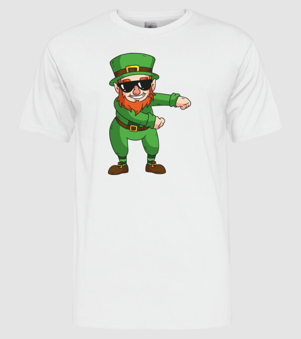 Leprechaun Floss DAB model alb pe tricou