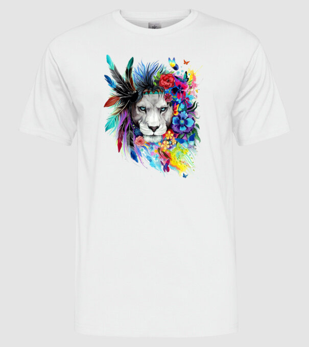 lion color jungle model alb pe tricou