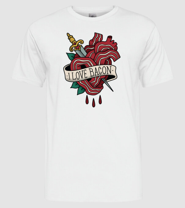 Love Bacon Tatuaj model alb pe tricou