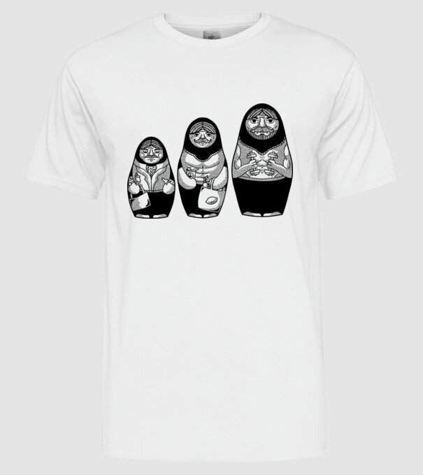 Păpuși Mamushka model alb pe tricou