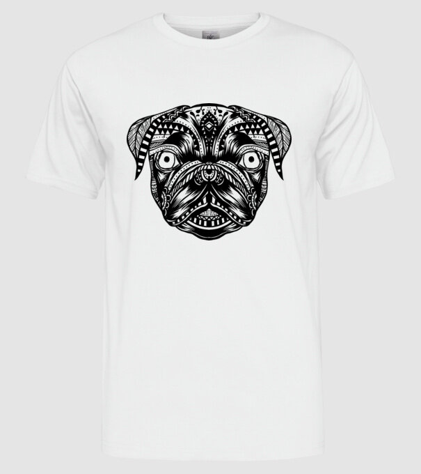 Mandala Cap Mops model alb pe tricou
