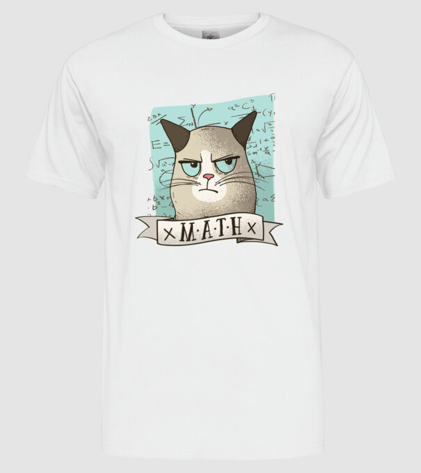 Pisică Matematică model alb pe tricou