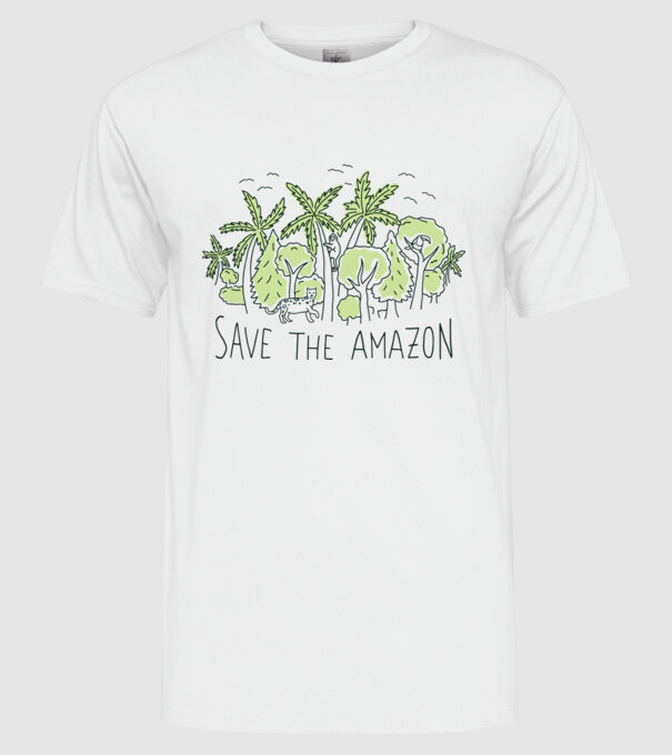 Salvează Pădurea Amazoniană model alb pe tricou