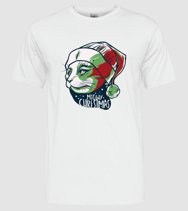 Meowy Christmas Pisică de Crăciun model alb pe tricou