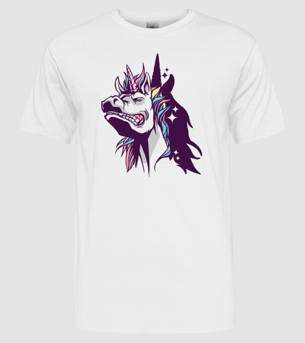 Unicorn supărat model alb pe tricou
