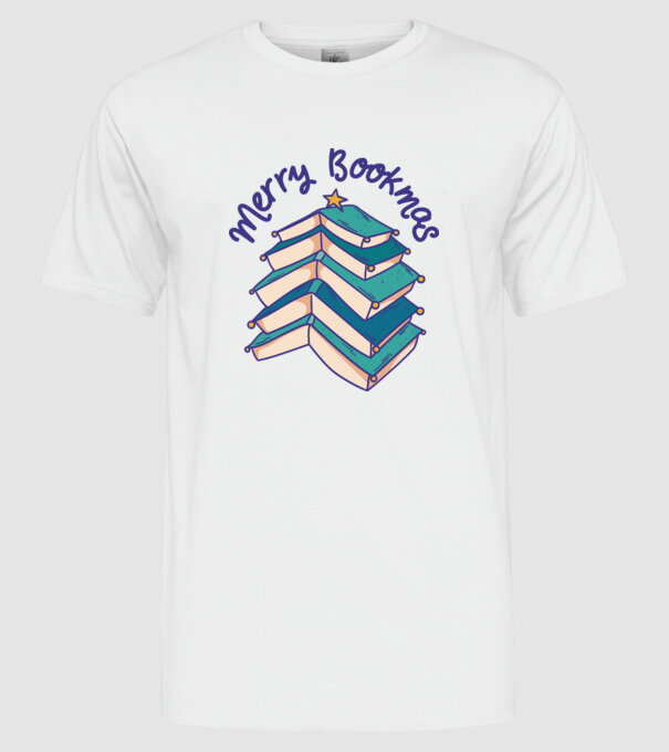 Merry Bookmas Crăciun cu cărți model alb pe tricou