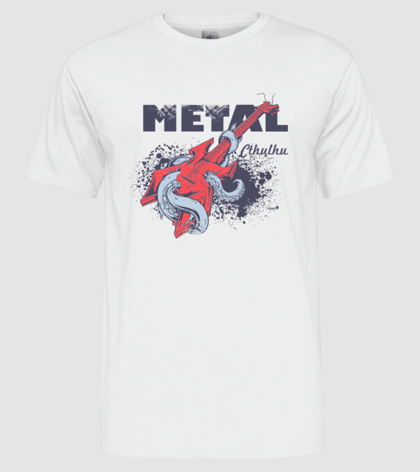 Metal Cthulhu model alb pe tricou