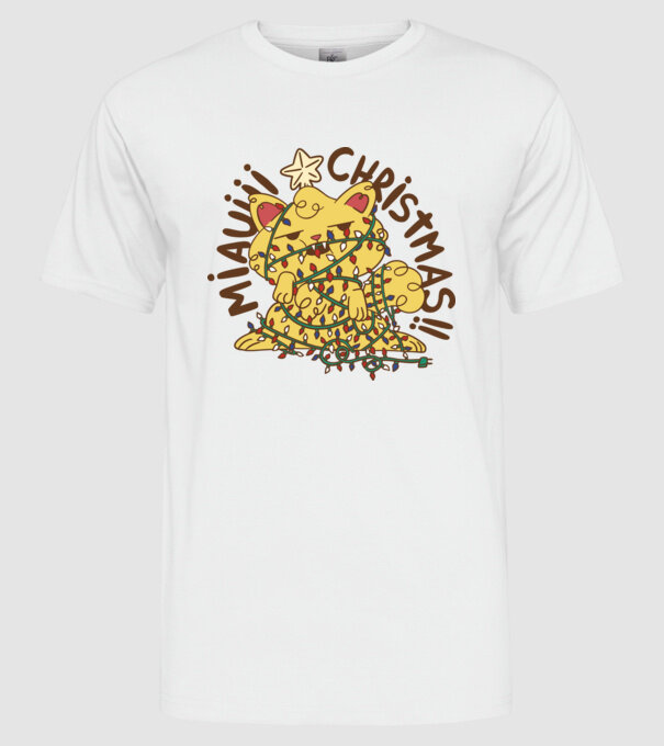 Miauiii Crăciun cu pisică model alb pe tricou