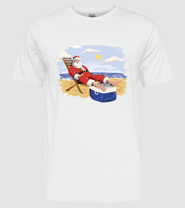 Moș Crăciun În vacanță model alb pe tricou