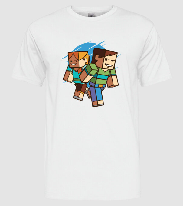 Caractere Minecraft model alb pe tricou