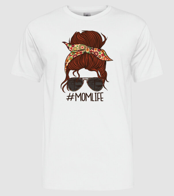 Momlife Hashtag model alb pe tricou
