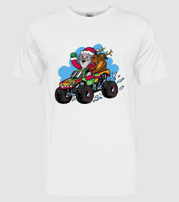 Monster Truck Moș Crăciun model alb pe tricou