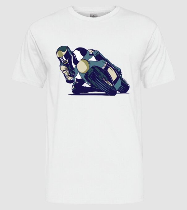 Concurent motocicletă model alb pe tricou