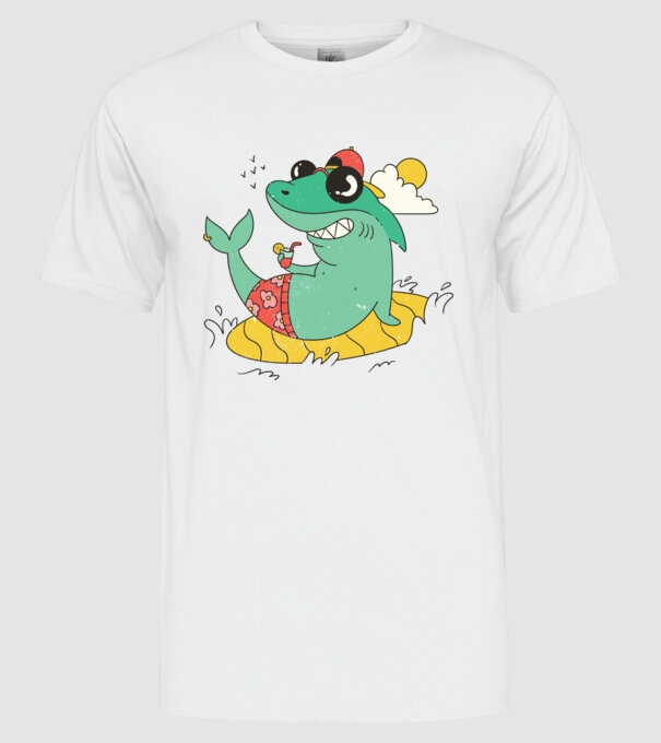 Rechin la plajă model alb pe tricou