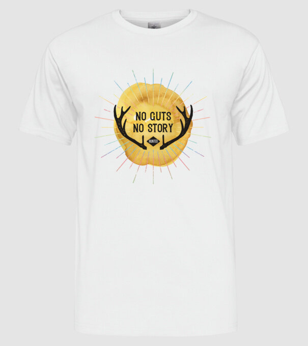 No guts no stories model alb pe tricou