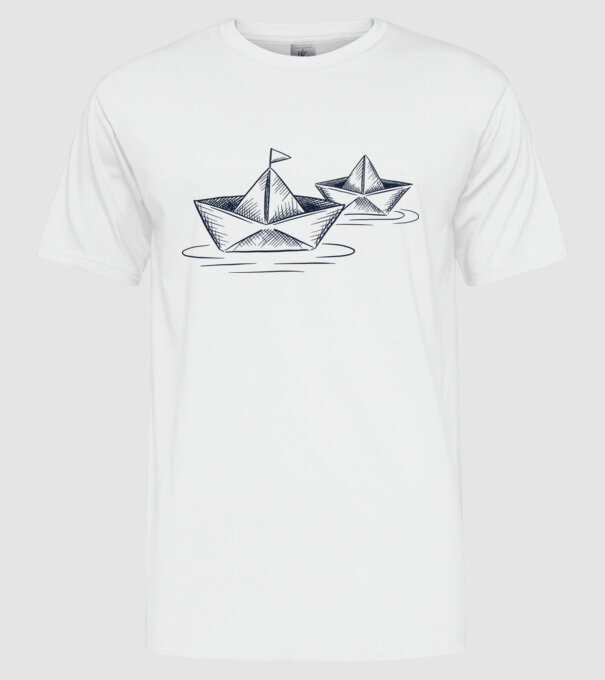 Barca de hârtie model alb pe tricou