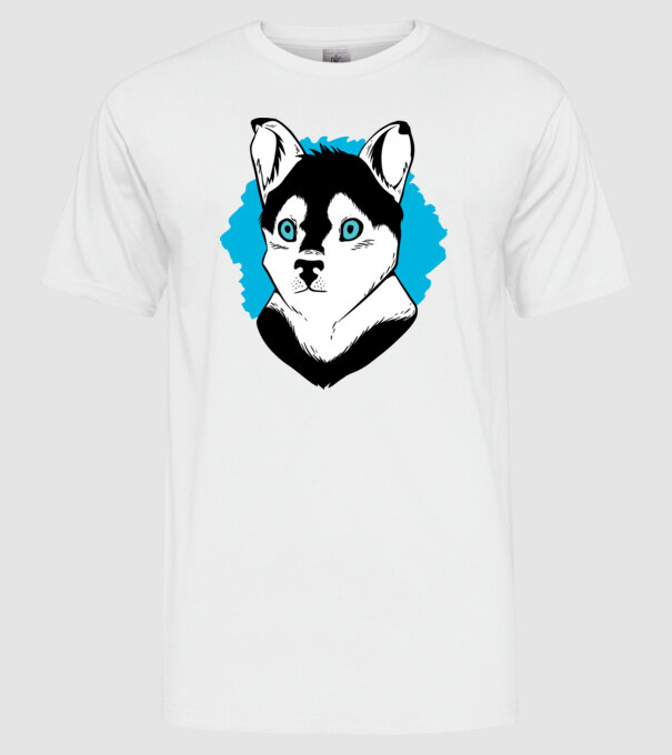 Câine Pomsky model alb pe tricou