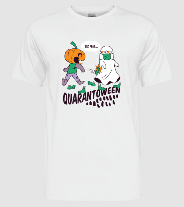 Quarantoween model alb pe tricou