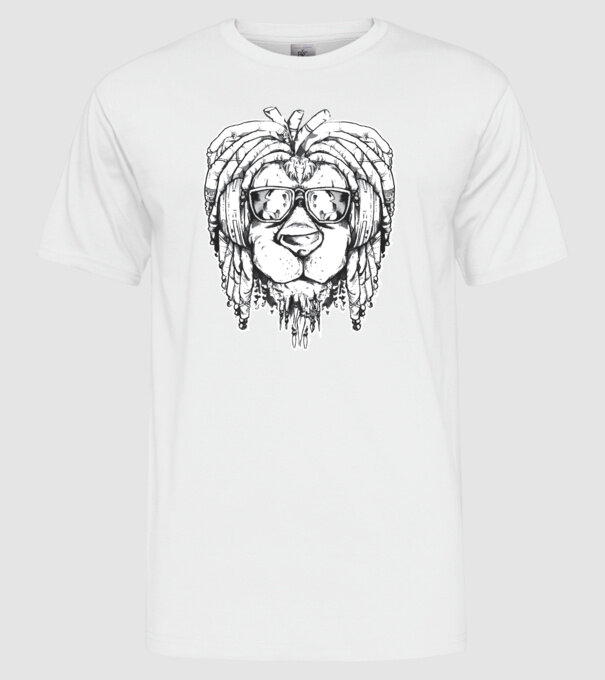 Leu Dreadlock model alb pe tricou
