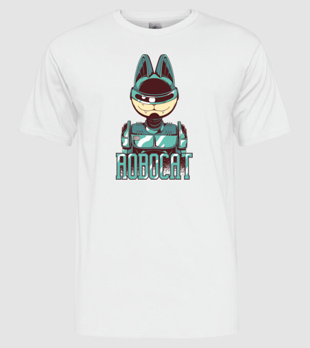 Robocat - Pisică Robot model alb pe tricou