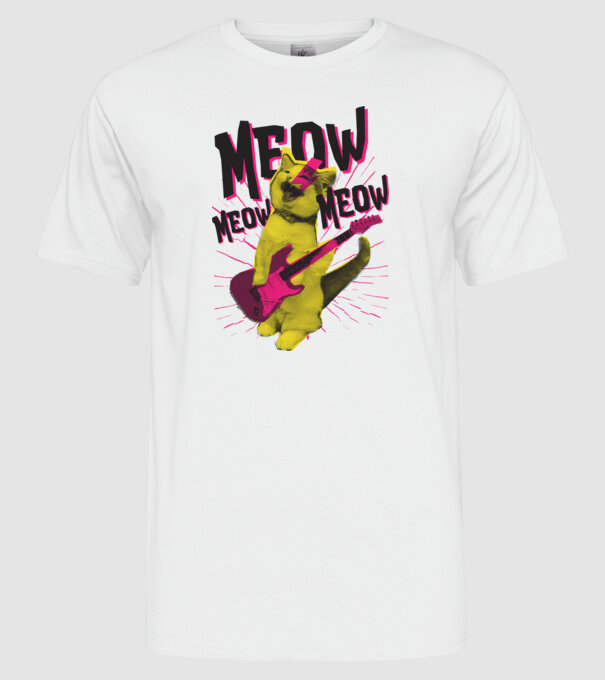 Pisică Rocker Meow model alb pe tricou