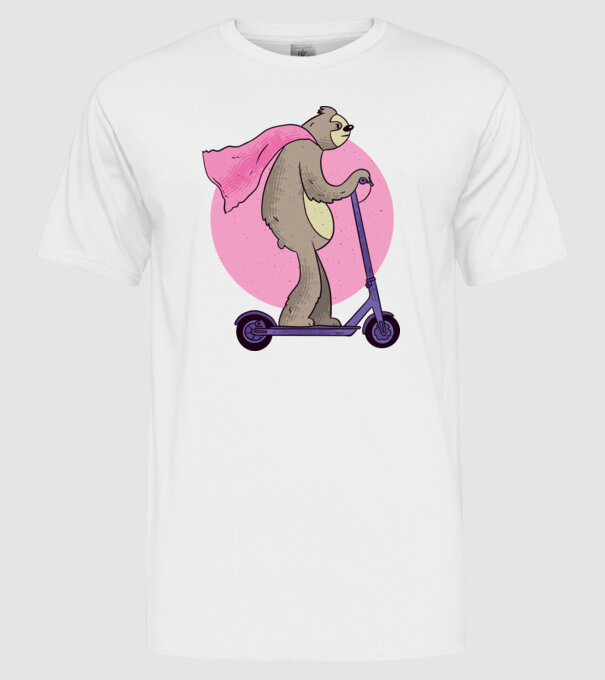 Leneș cu Trotinetă model alb pe tricou