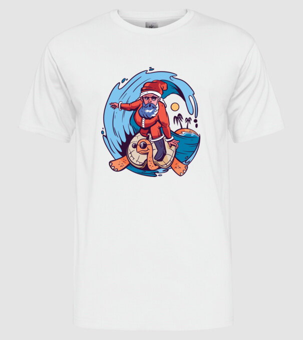 Santa Surf model alb pe tricou