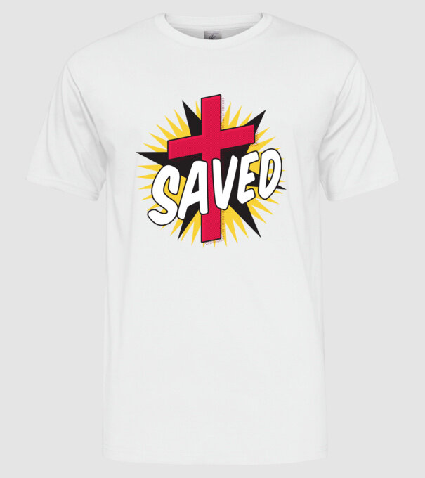 Saved Isus Cruce model alb pe tricou