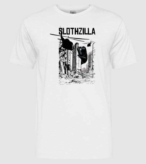 Slothzilla la atac amuzant tricou leneș amuzant model alb pe tricou