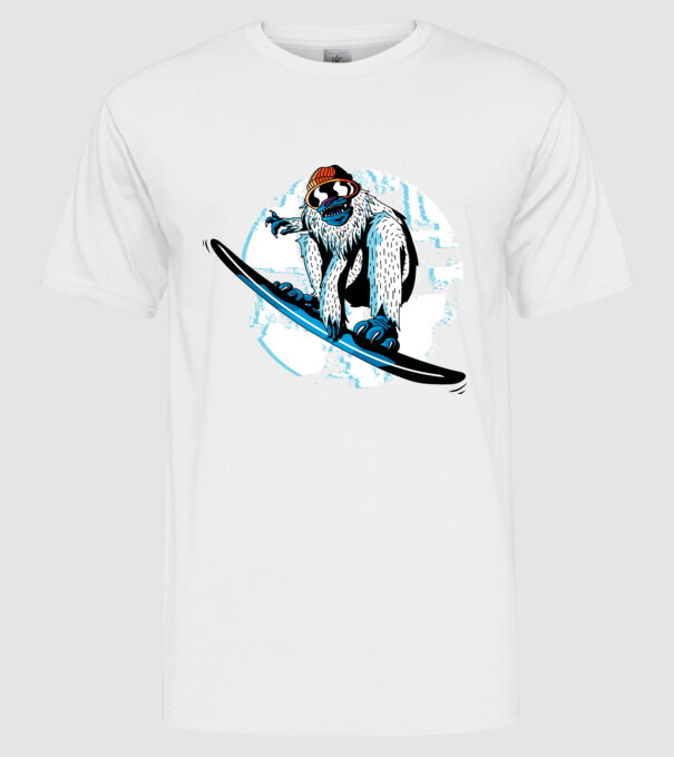 Yeti Snowboarder model alb pe tricou