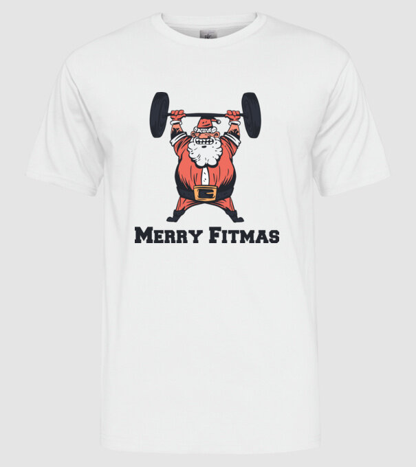 Moș Crăciun Halterofil model alb pe tricou