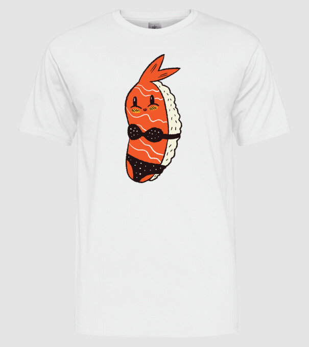 Sushi în bikini model alb pe tricou