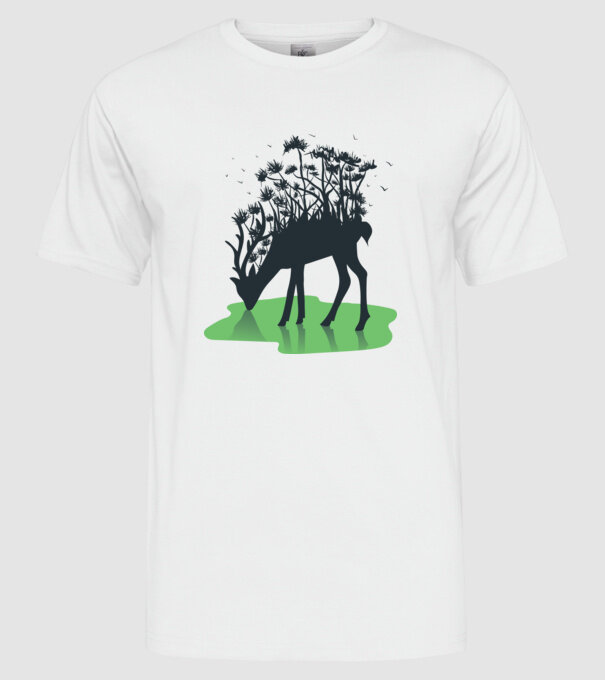 Natură cerb model alb pe tricou
