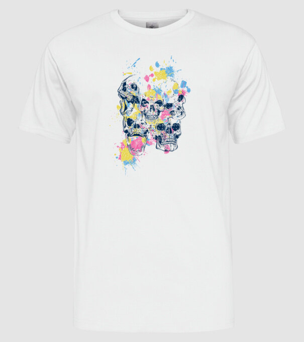 Cranii colorate model alb pe tricou