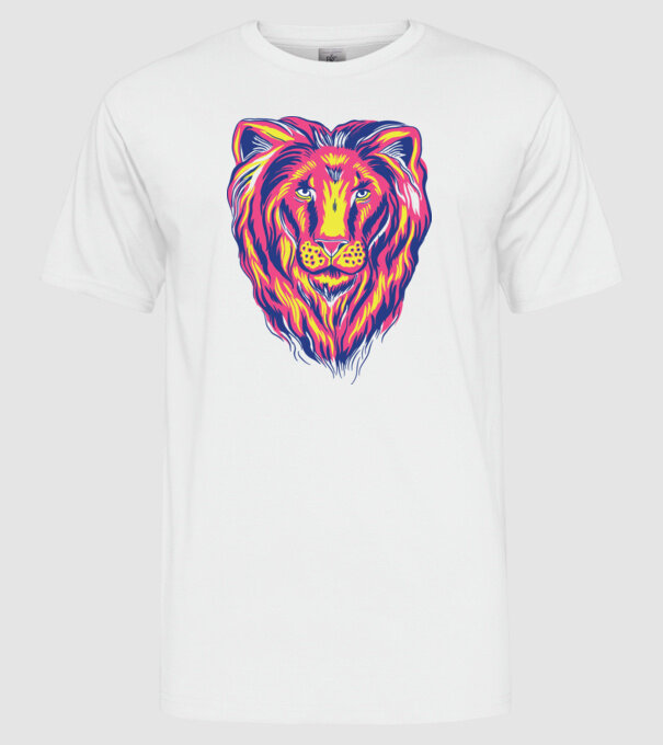 Leu colorat model alb pe tricou
