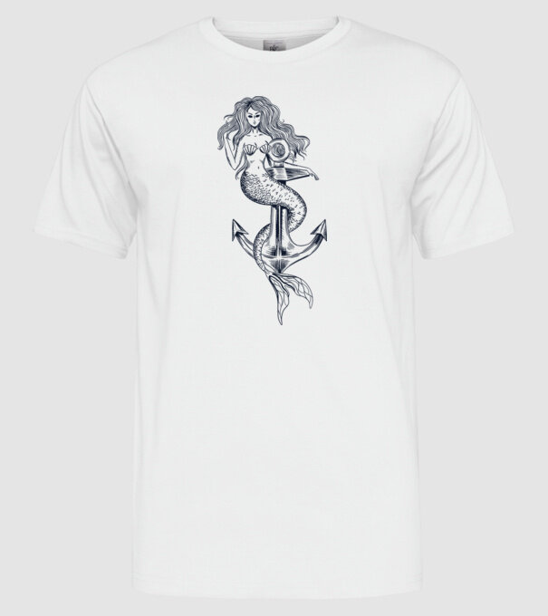 Ancoră sirenă model alb pe tricou