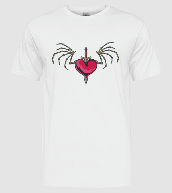 Inimă cu sabie model alb pe tricou