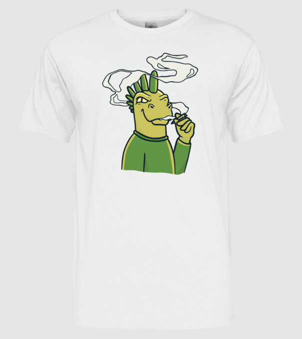 Dinozaur fumător model alb pe tricou