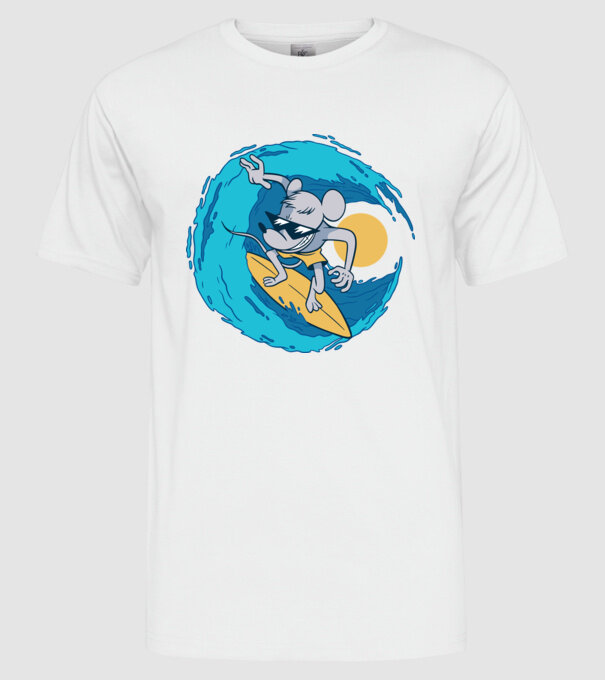 Șoarece Surfer model alb pe tricou