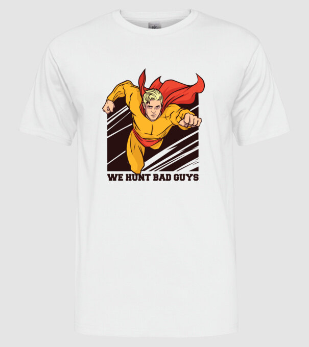Supererou model alb pe tricou