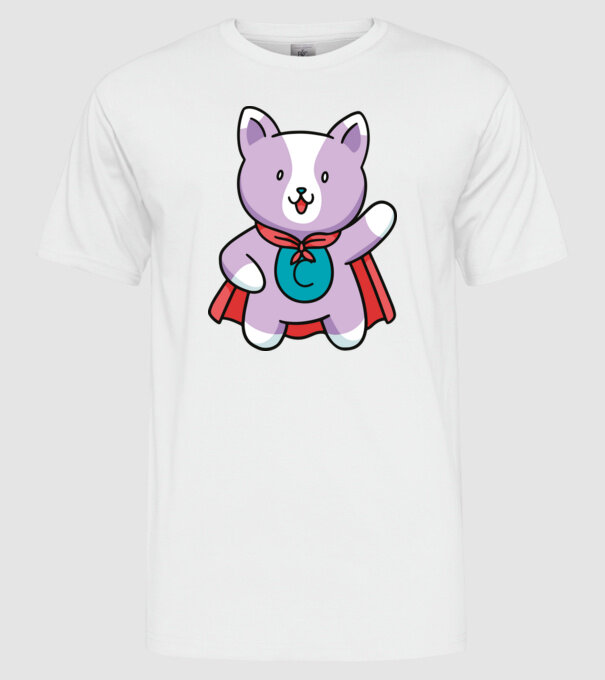 Pisică Supererou model alb pe tricou