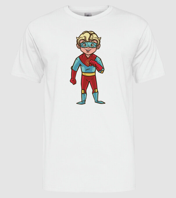 Băiat supererou model alb pe tricou
