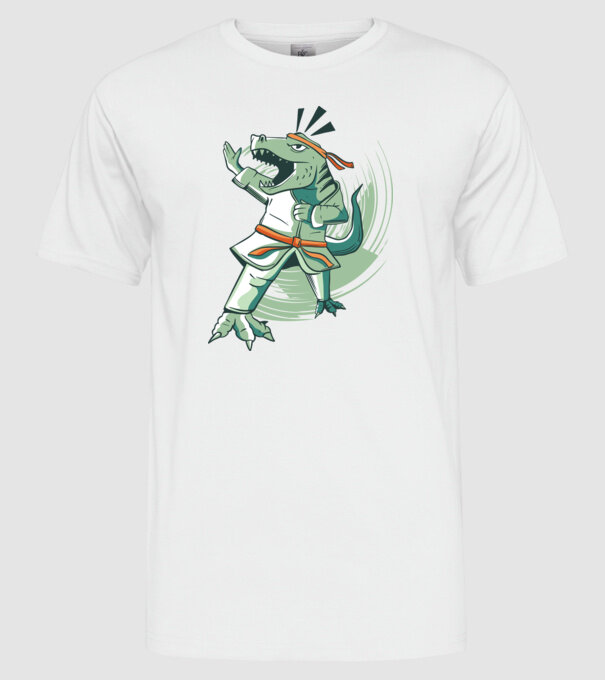T-rex Karate model alb pe tricou