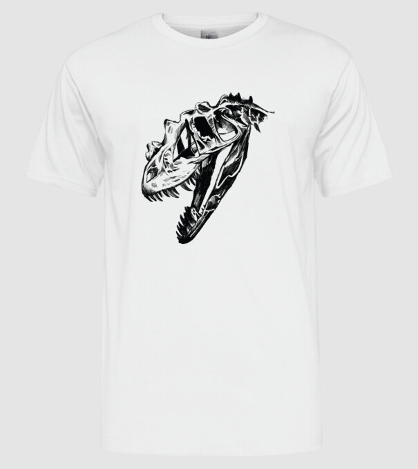 Craniu T-rex model alb pe tricou