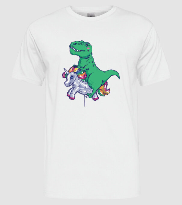 T-rex pe Unicorn balon model alb pe tricou