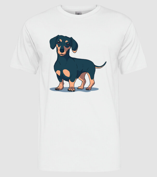 Tricou cu Câine teckel drăguț model alb pe tricou