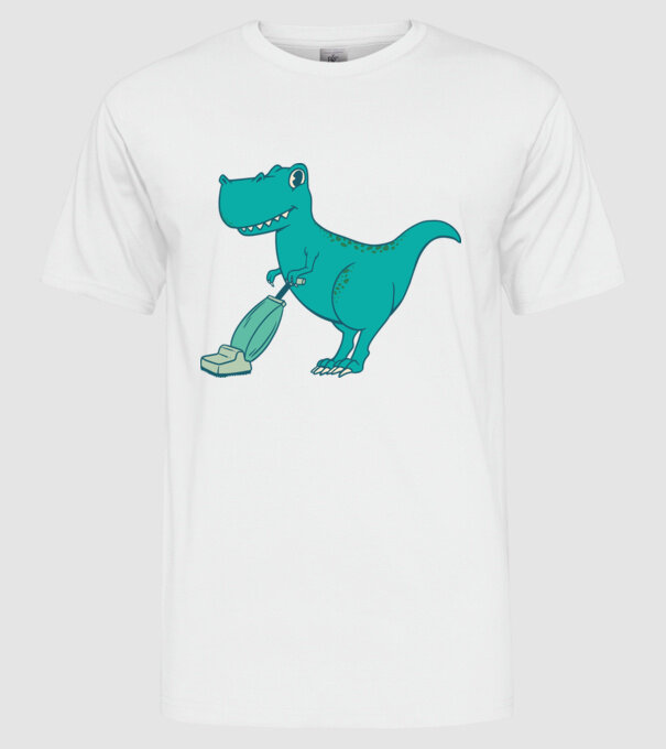 T-rex făcând curățenie model alb pe tricou